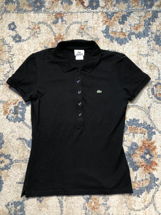 Lacoste Tops - Lacoste Polo Shirt Womens 40 Black Slim Fit Short Sleeve Croc Logo Knit Casual